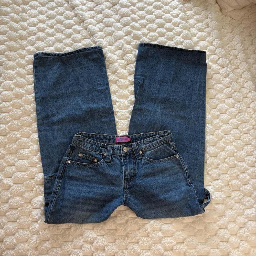 Edikted Y2K Wide Leg Carpenter Denim Jeans Blue Dark Wash High Waisted Utility P